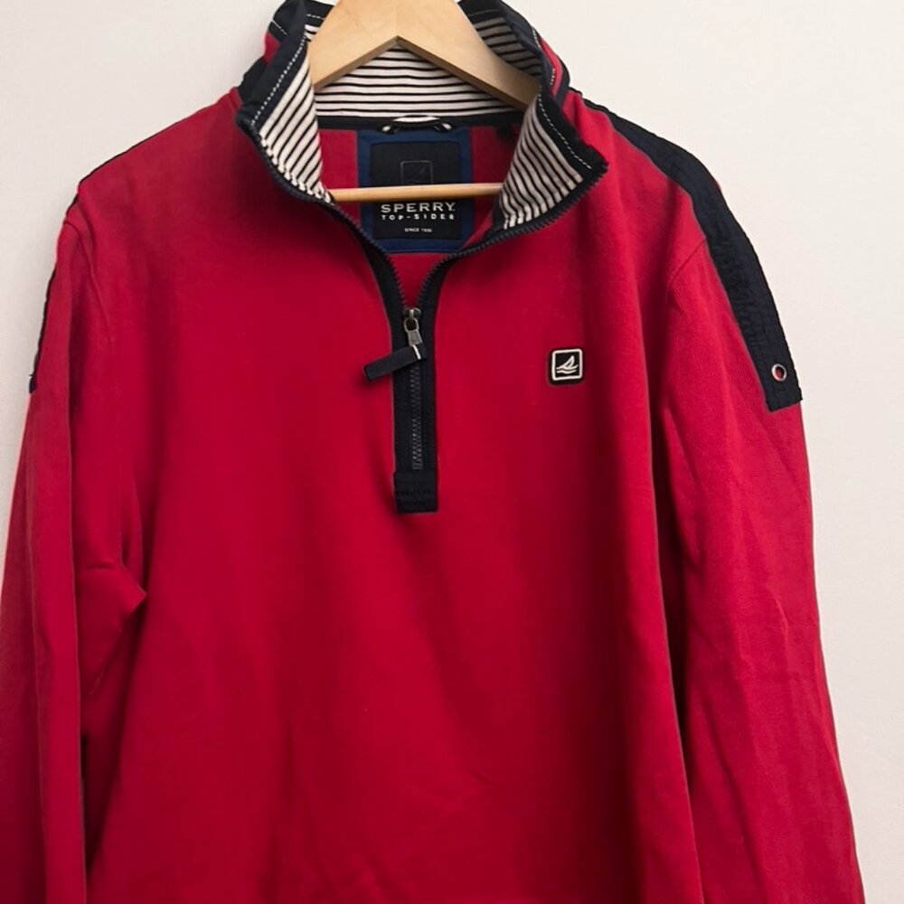 Sperry Top-Sider Men's Nautical 1/4 Zip Sweater in Red with Blue trim Sz XXL